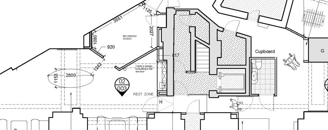 Technical Floor plan of the basement of a charity space in Clerkenwell, London