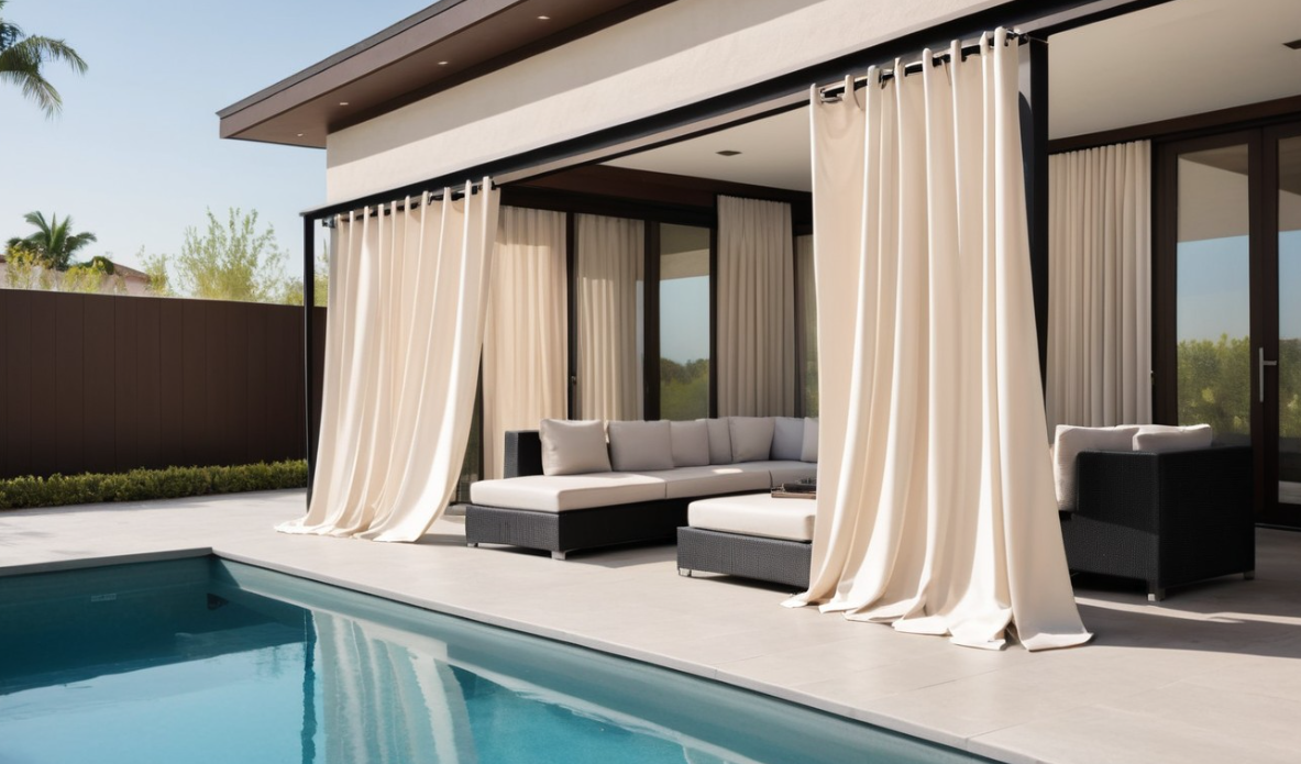 Lauko terasos užuolaidos prie baseino
