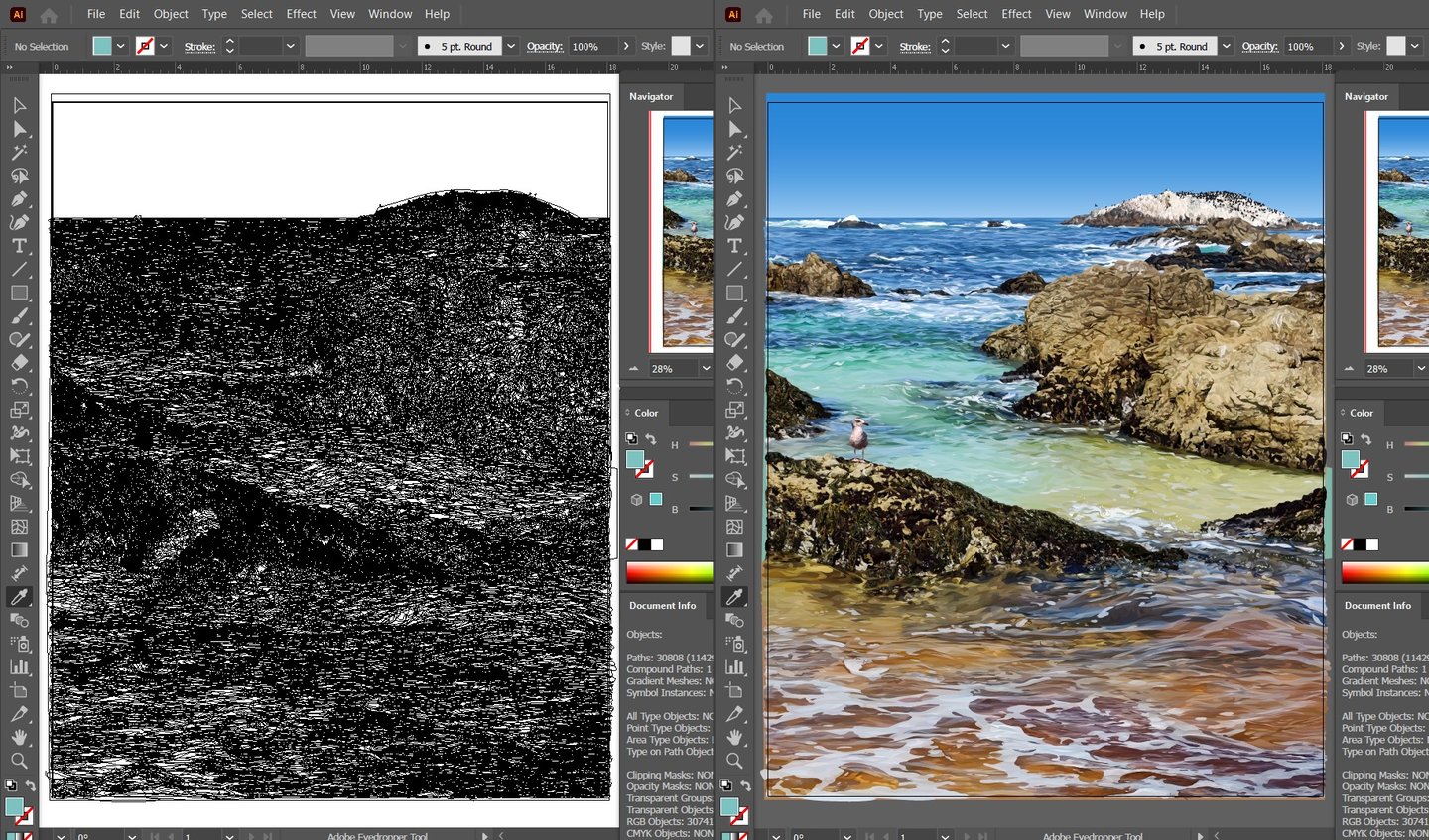BIRD ROCK – 17 Mile Drive Art (vector hyperrealism outline)