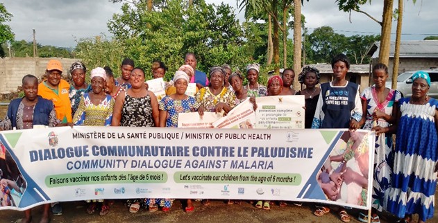 A community group for a malaria dialogue event promoting child vaccination in Cameroon