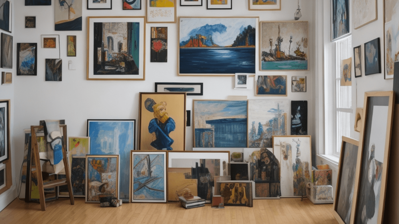 Galeria de Arte com Obras Coloridas em Exibição