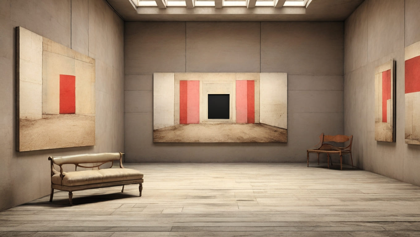 Obras de Arte emolduradas em uma Sala de Exposição