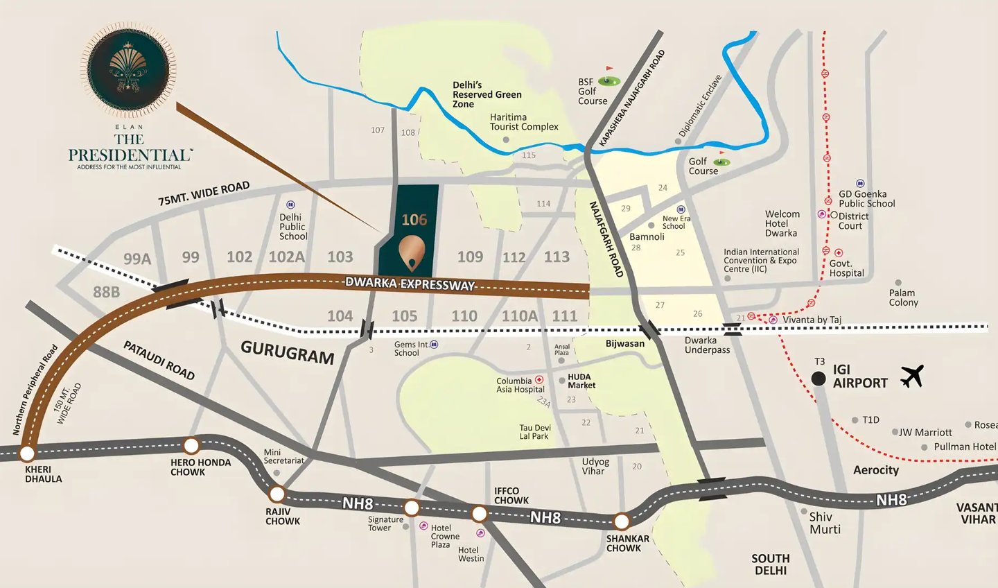 Elan The Presidential Location Map, Gurugram