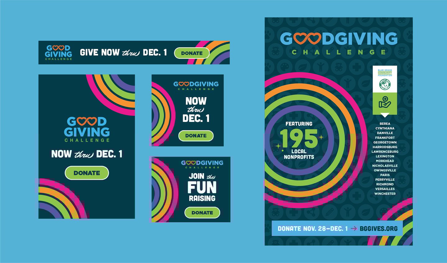 Poster and digital ads featuring campaign graphics