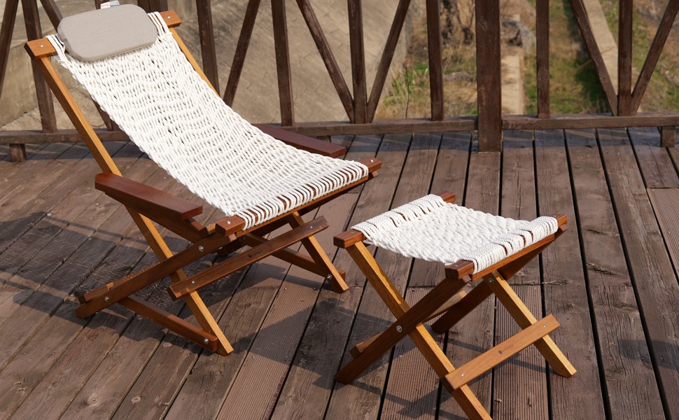 Solid wood patio rocking chair with footrest
