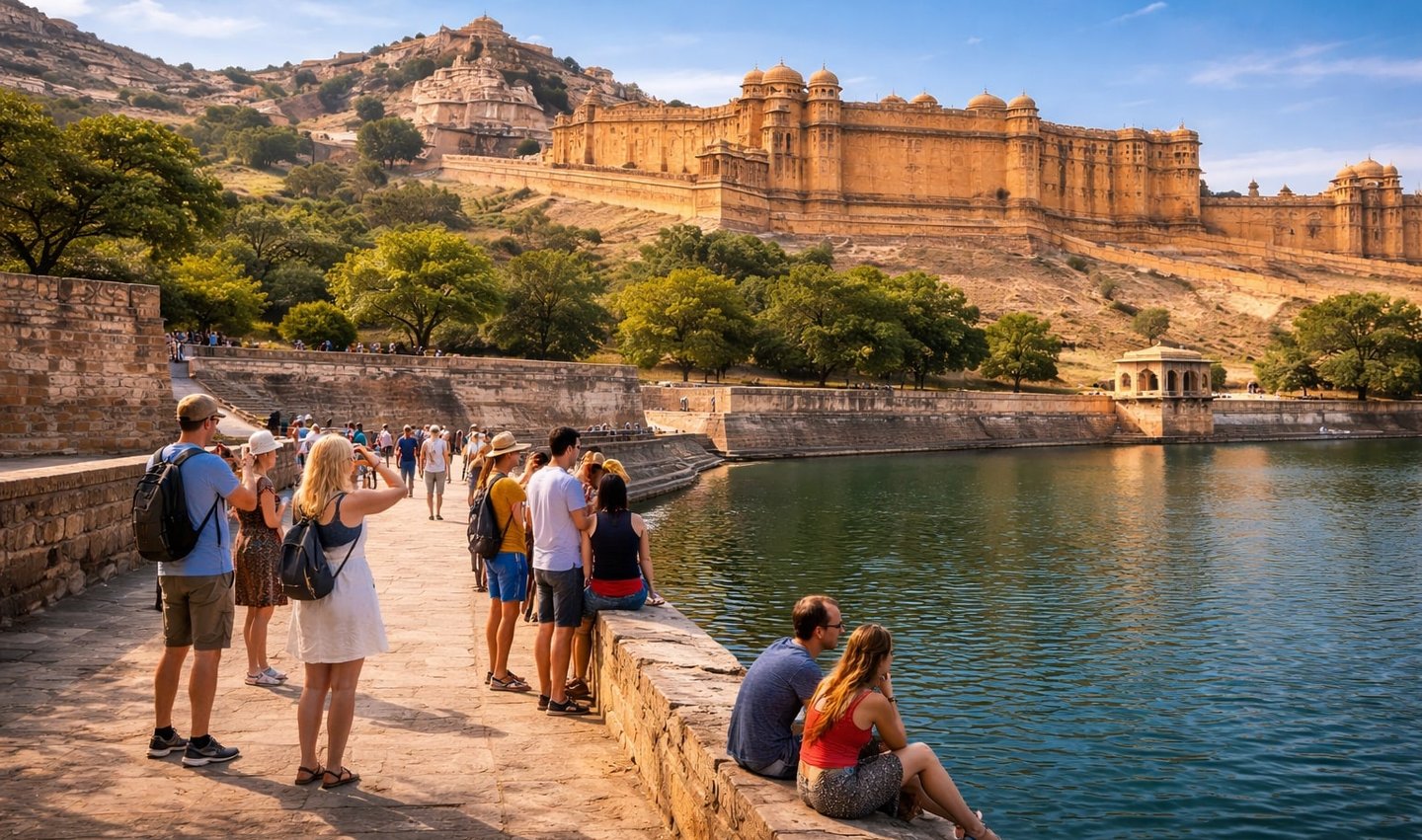Amber fort by lake Maota, Jaipur