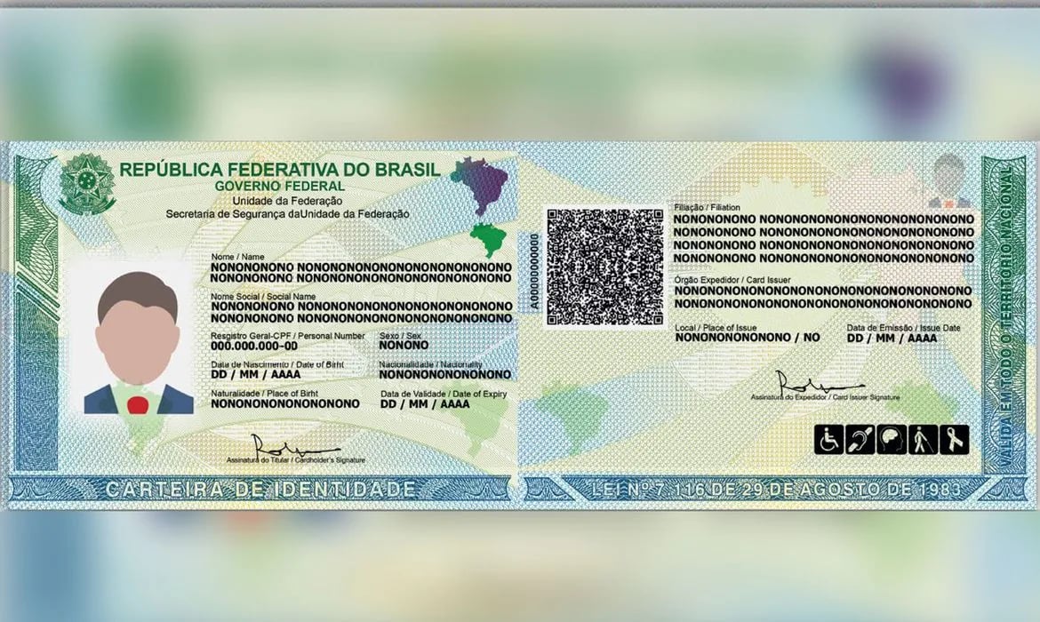 Novo modelo da carteira de identidade nacional (RG) com CPF integrado