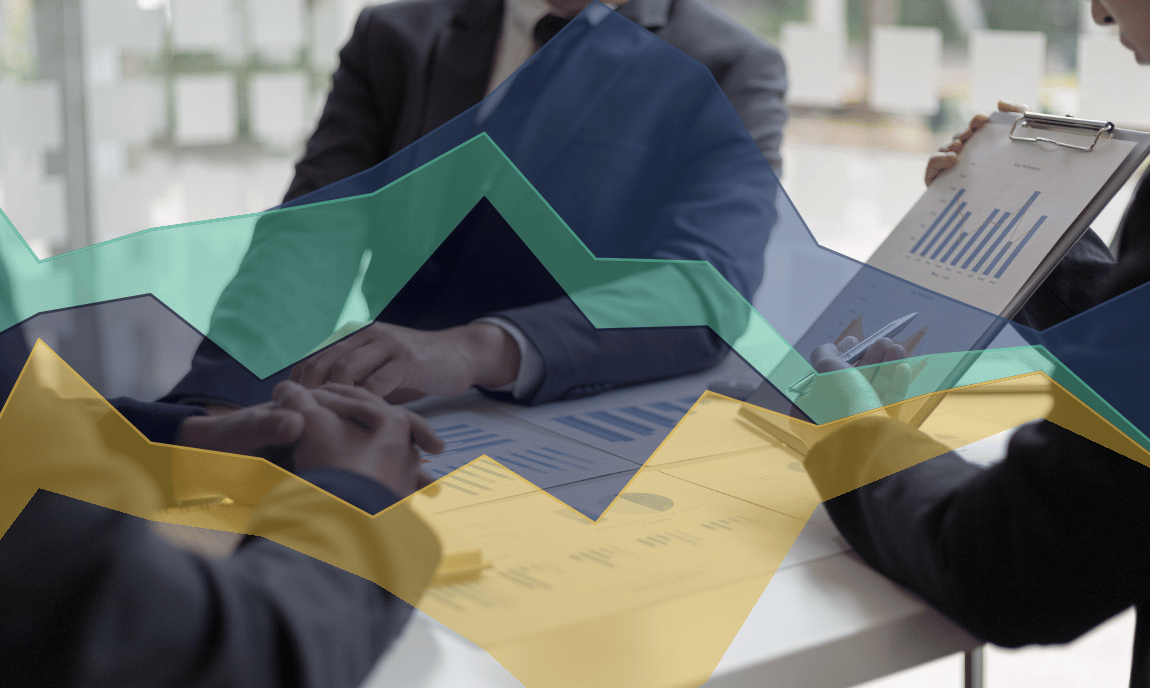 Image of business men overlayed with a graph to symbolise AI strategy