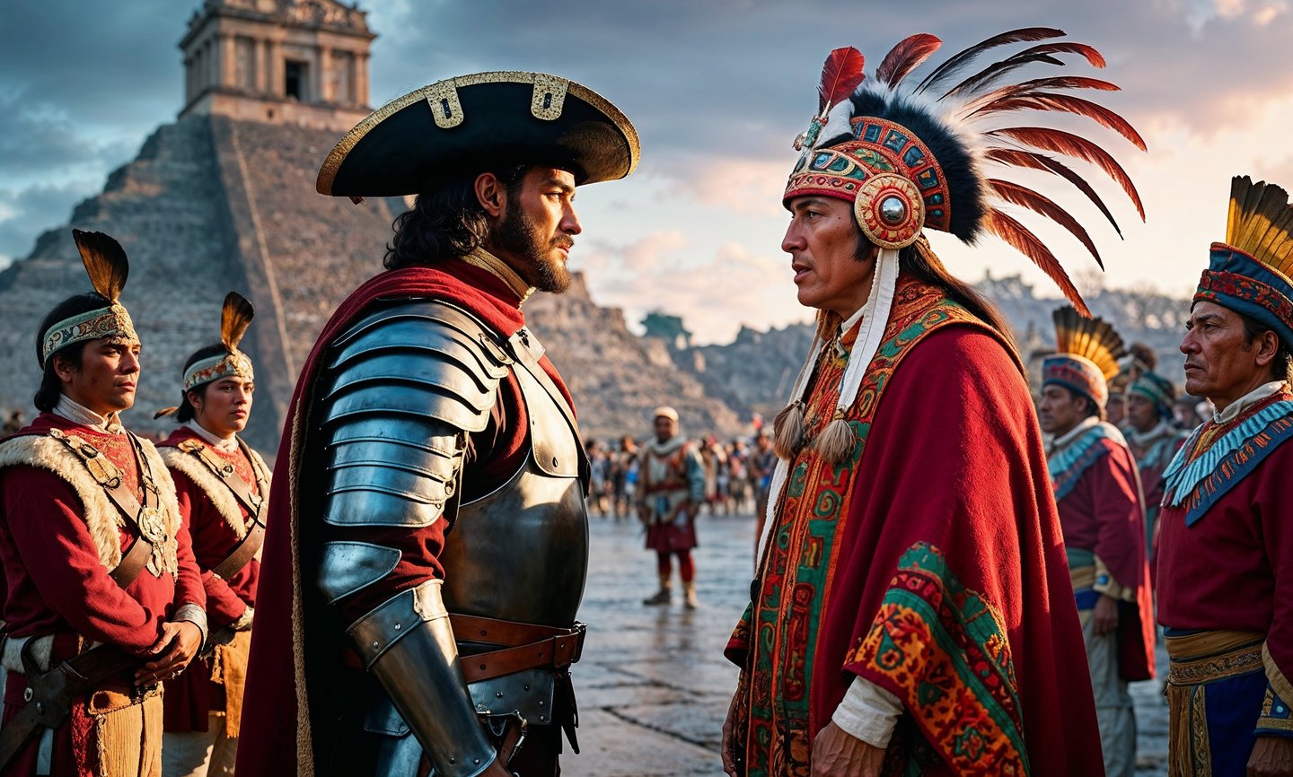 Moctezuma II and Cortez Face Off