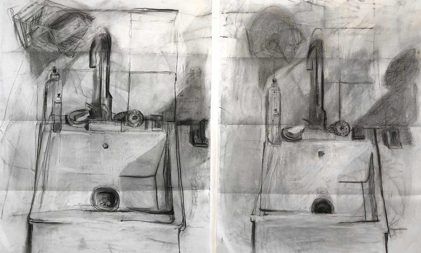 Marine Bikard Galerie Maxime Allain Lavabo Dessins de mémoire fusain processus