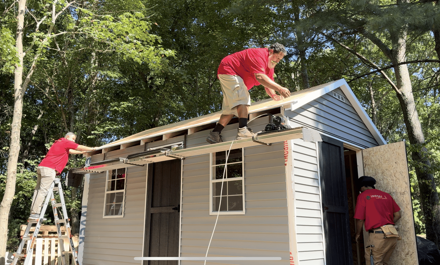 Imperial Custom Sheds in-house crew building a custom shed on-site — no subcontractors used