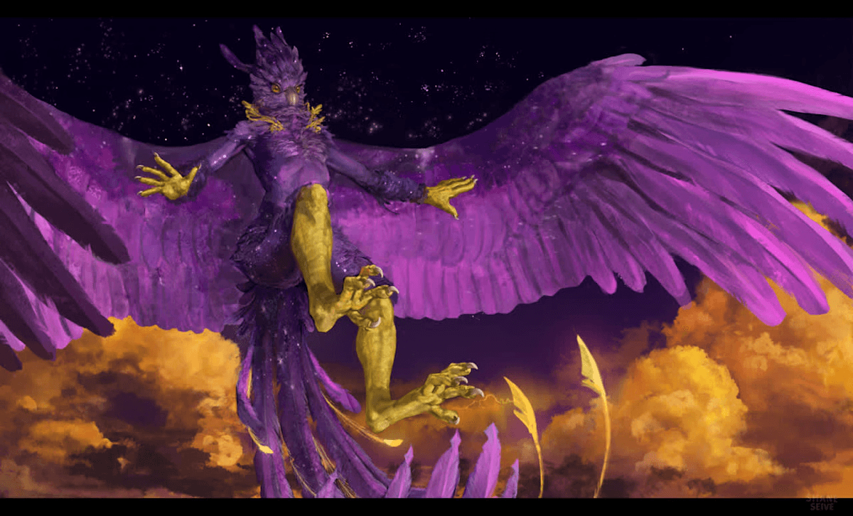Galaxy female anthropomorphic bird in the night sky | Concept Art