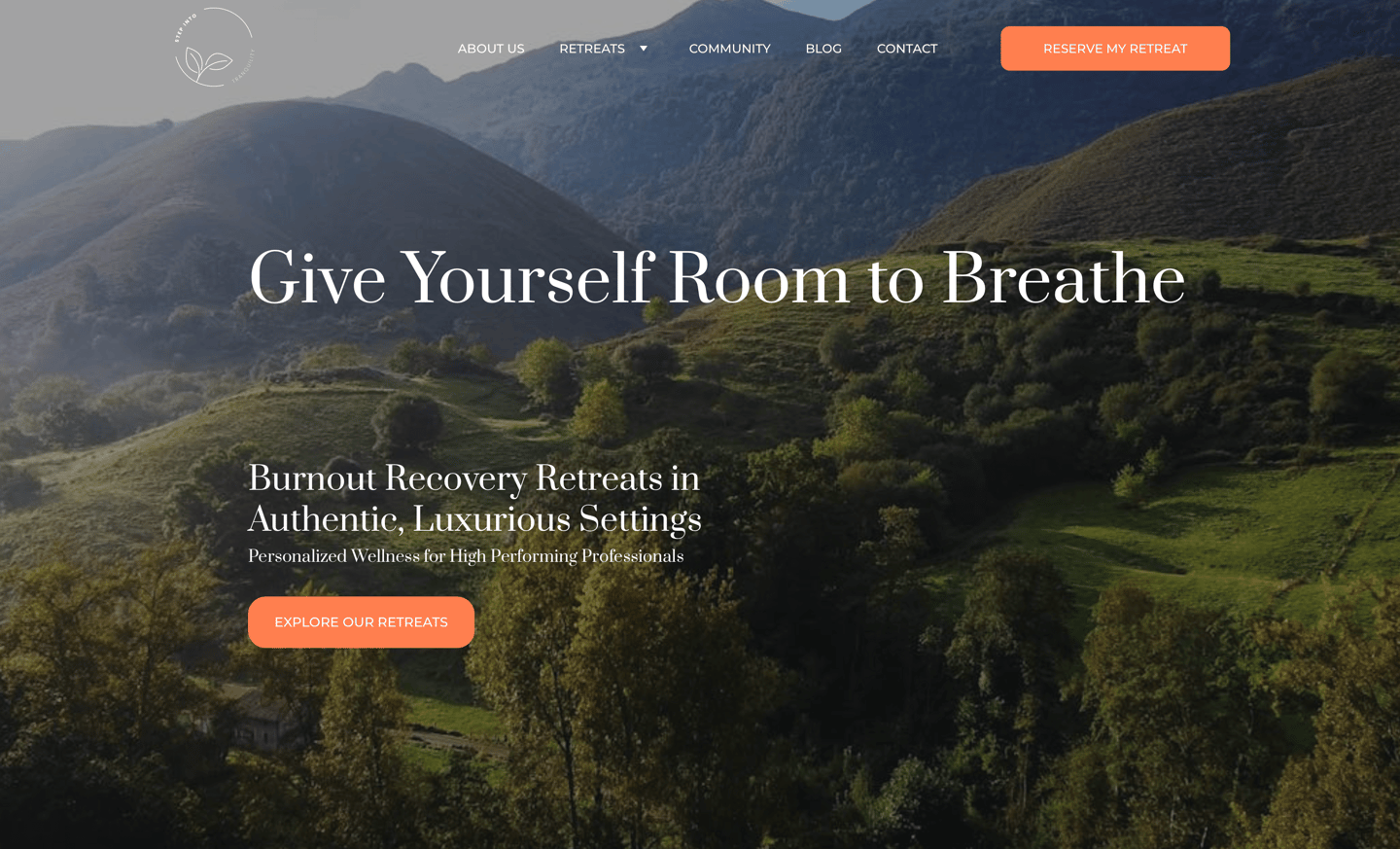 Scenic mountain landscape for Step Into Tranquility’s burnout recovery retreats