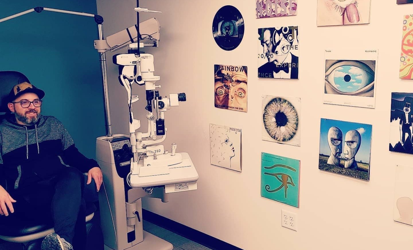 Patient in eye exam room at Edge Optics Fort Collins