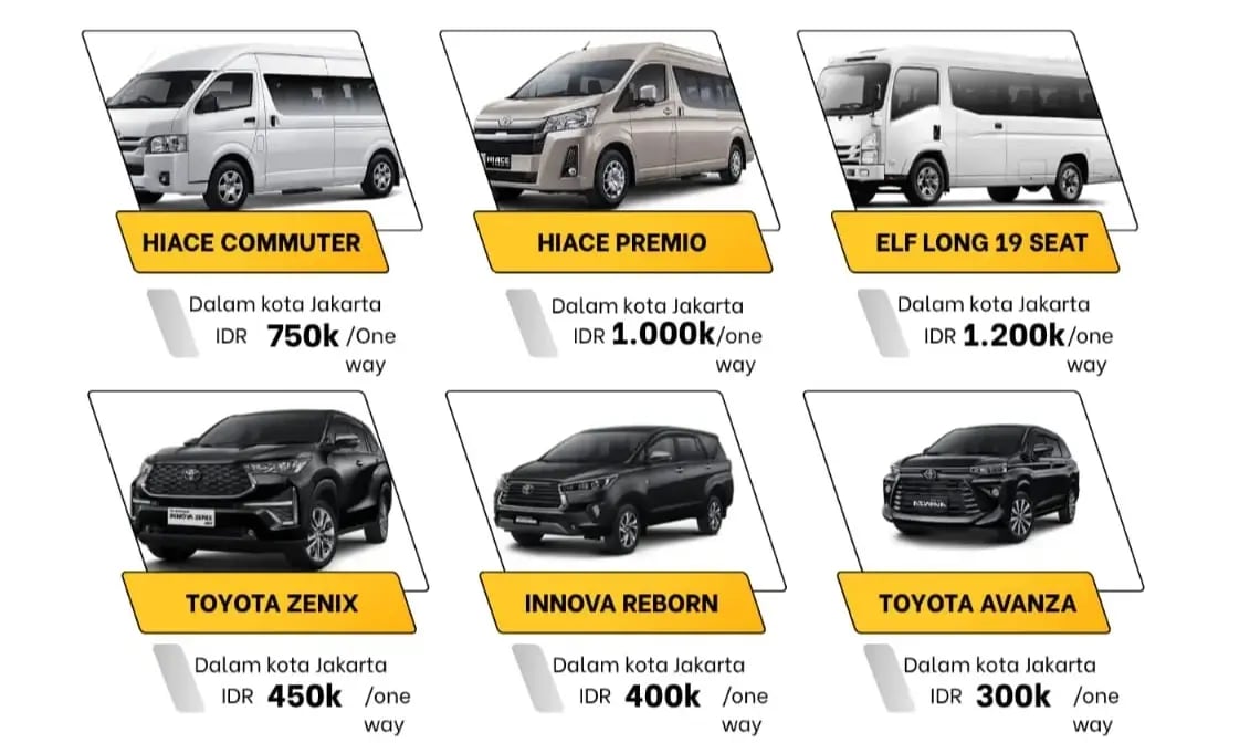 Brosur harga antar jemput bandara Soekarno-Hatta ke dalam kota Jakarta.