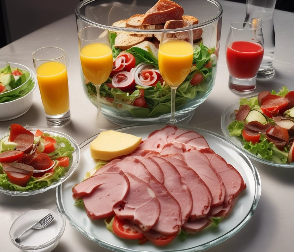 A selection of three colorful trays is filled with a variety of healthy snacks, including orange slices, nuts, seeds, and a measuring tape is artfully draped across them, suggesting themes of dieting or nutrition.