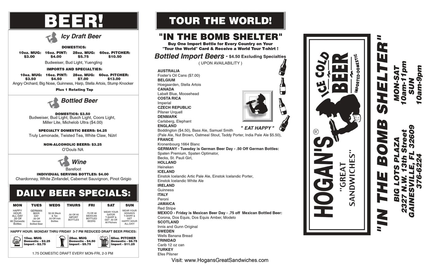 Hogan's Best Sandwiches menu page 1
