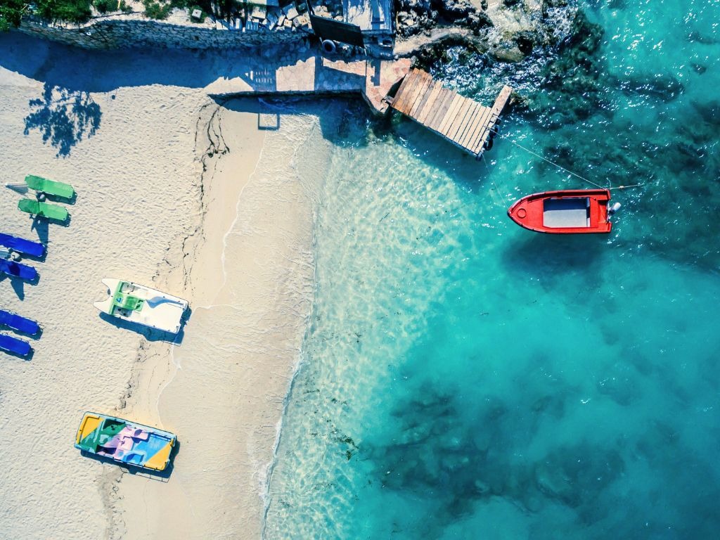 Aerial shot of Ksamil Beach in Albania