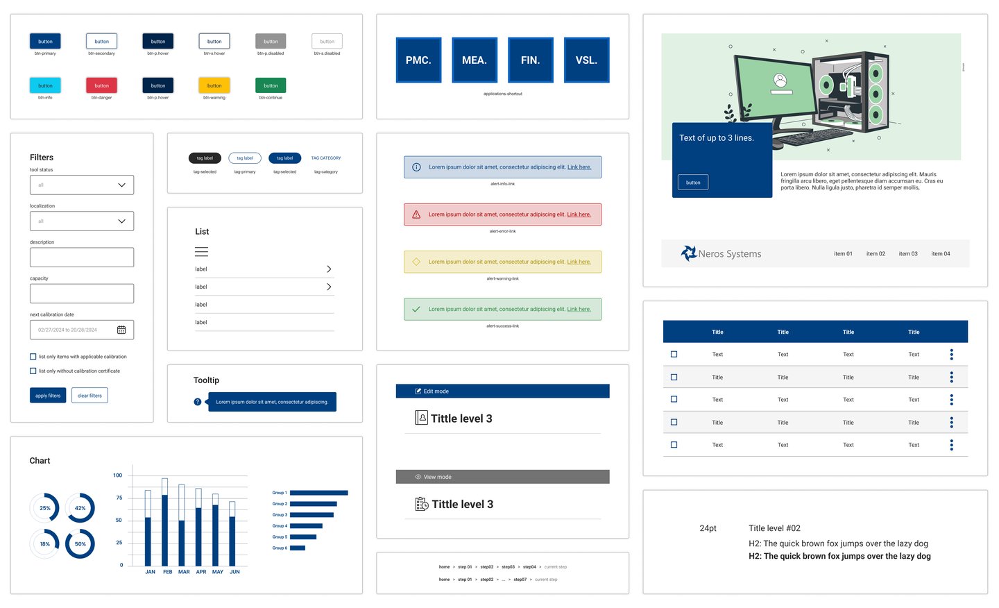 Examples of the use of components from the Neros DS design system.