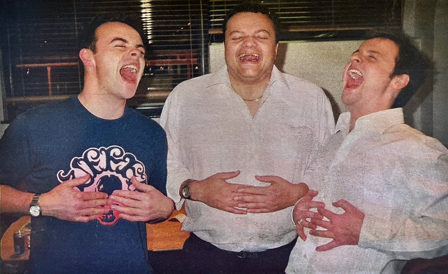 Jon Yon having fun with TV Hosts Ant & Dec, after winning the Saturday Night Takeaway Talent Show