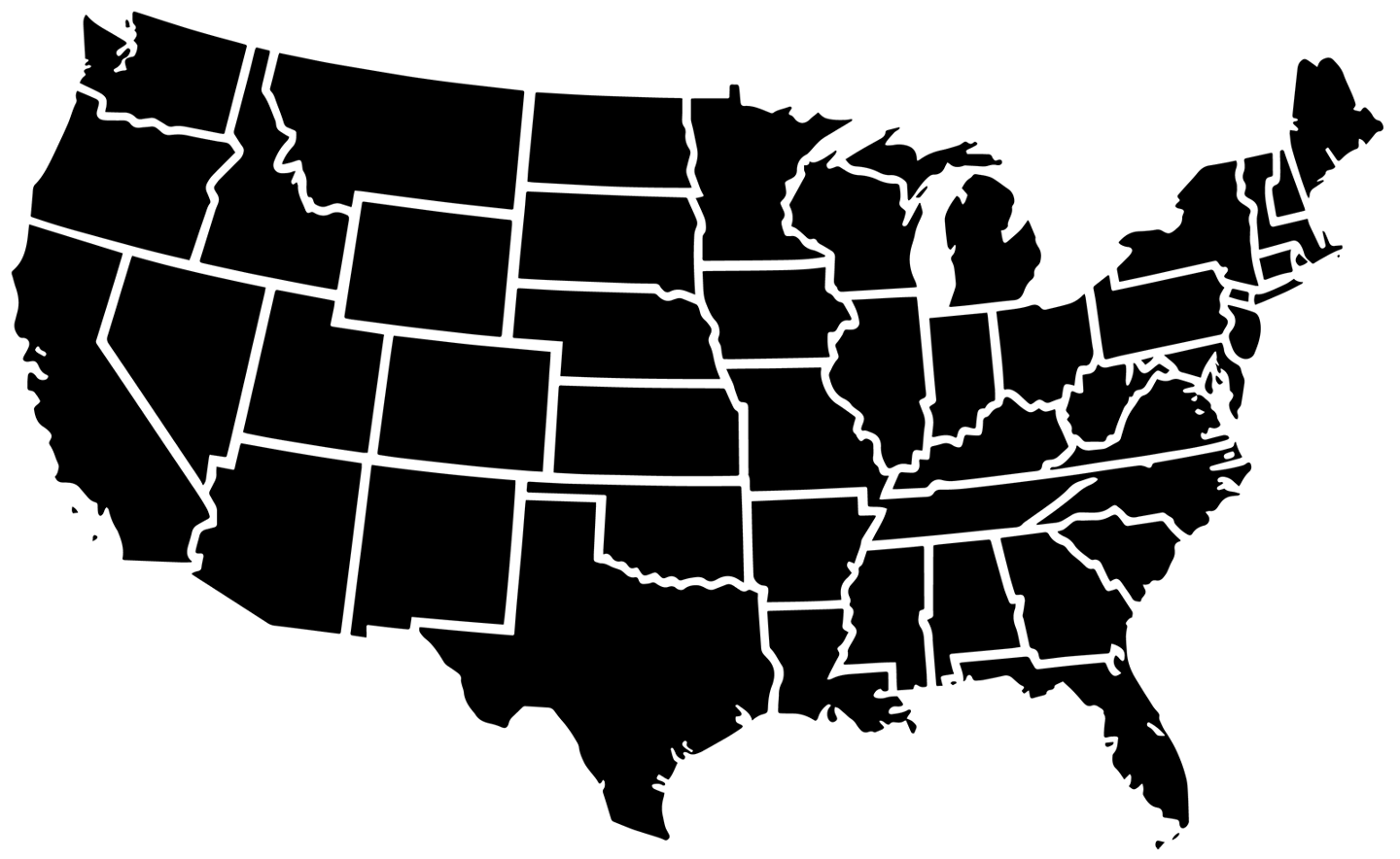 Map of continental United States of America with the states outlined