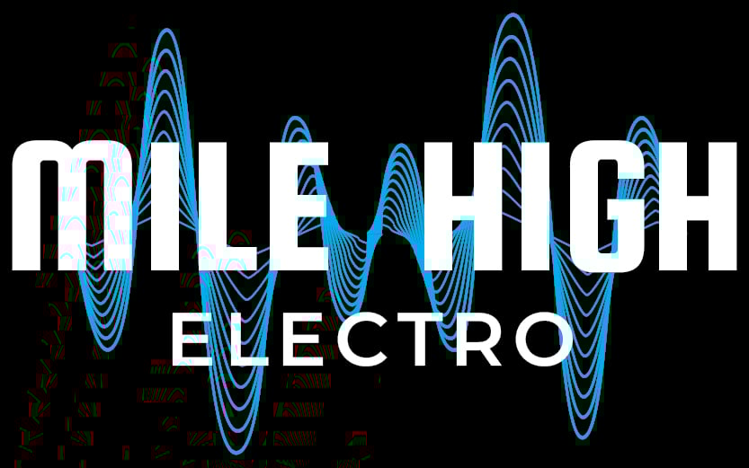 a logo for a music podcast called mile high electric