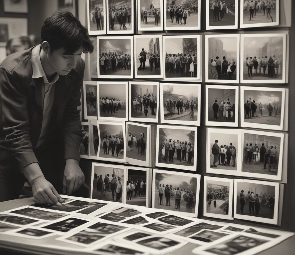 A warm, inviting office space with genealogy books and old family photos on the wall.