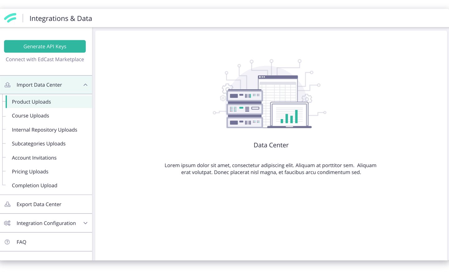 Integrations & Data High Fidelity Mocks
