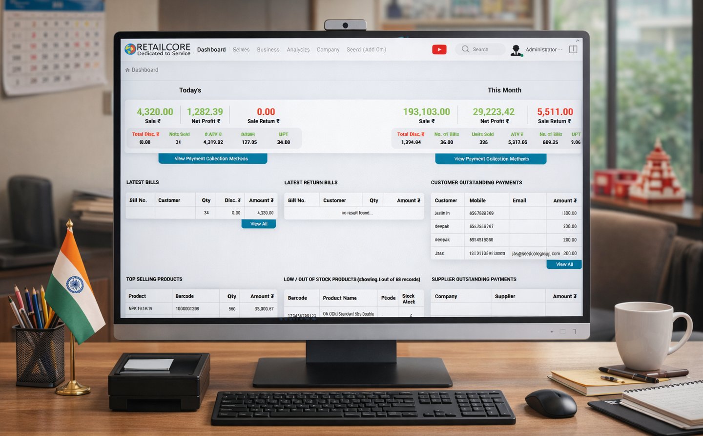 RetailCore Software dashboard view for owner
