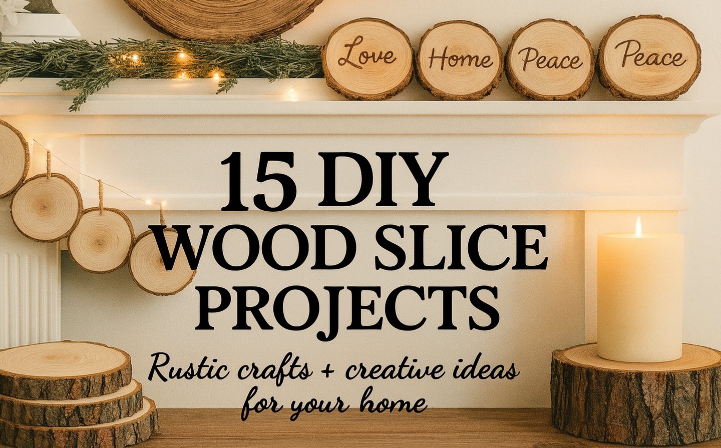 diy wood slice projects with candles and woodburned wood