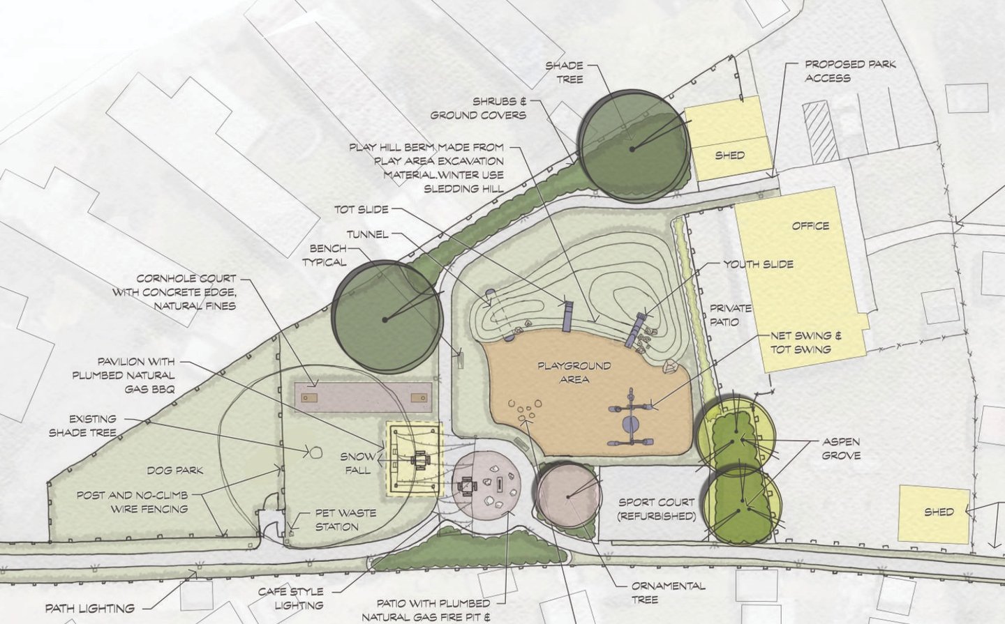 a plan for a park with a circular shaped area