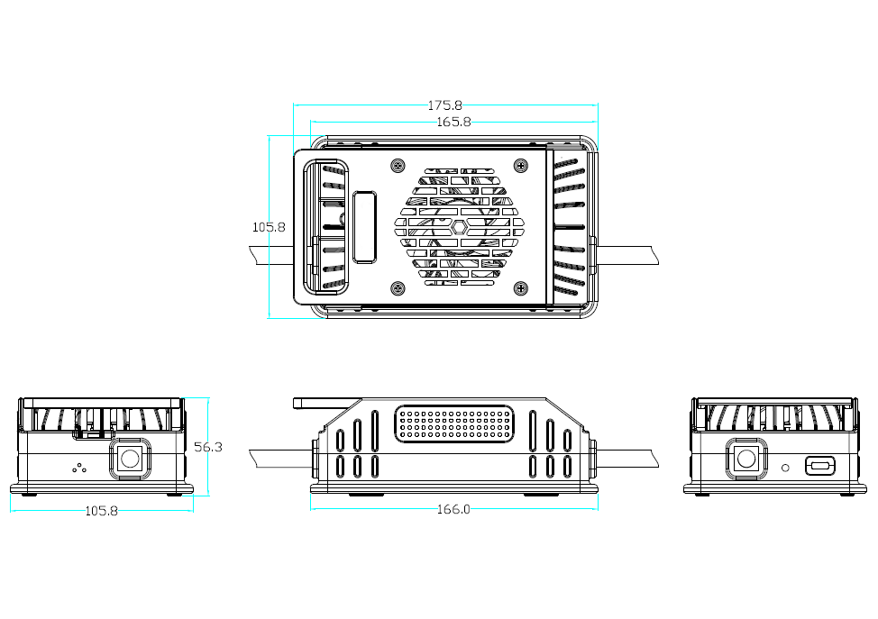 360A Series charger technical dimension drawing | compact 175.8x105.8x56.3 mm industrial battery cha