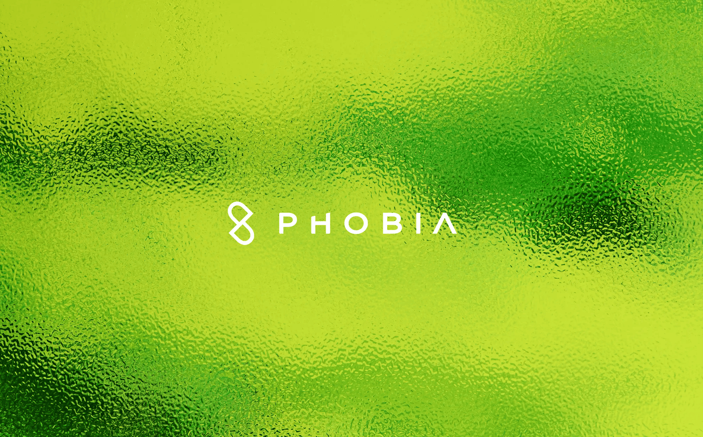 Logotipo de Phobia Labs sobre fondo verde con textura de cristal