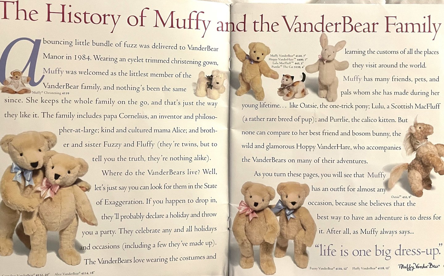 Muffy VanderBear catalog snapshot showing the history of Muffy and the VanderBear Family