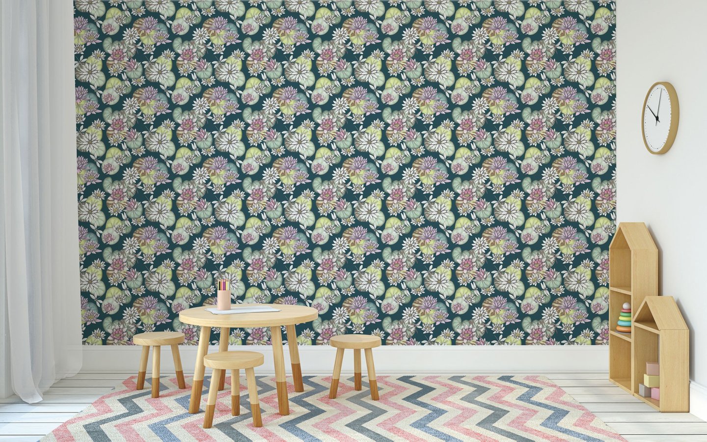 Kids Playroom with a Waterlilies Wallpaper
