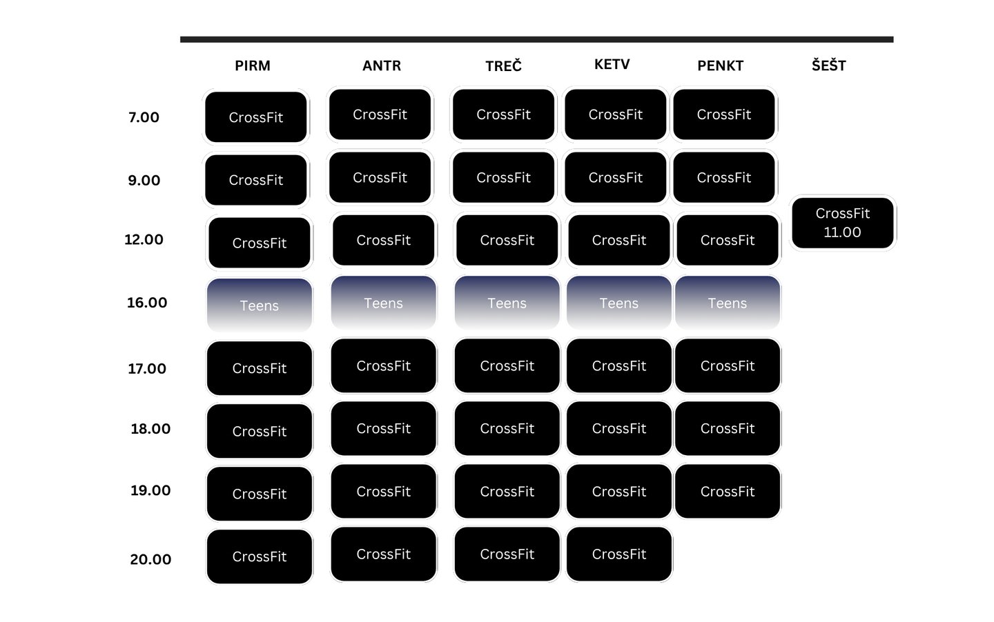 CrossFit Kaunas treniruočių tvarkaraštis