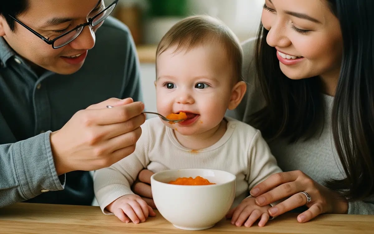 Baby eating solid food first time