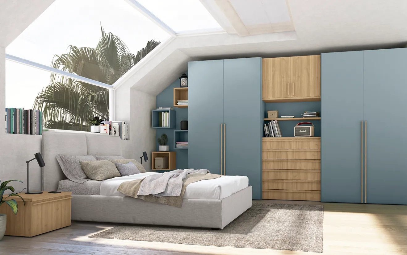 MazarakisArt: Ανοιγόμενη Ντουλάπα Δωματίου - Κυανό & Ξύλο