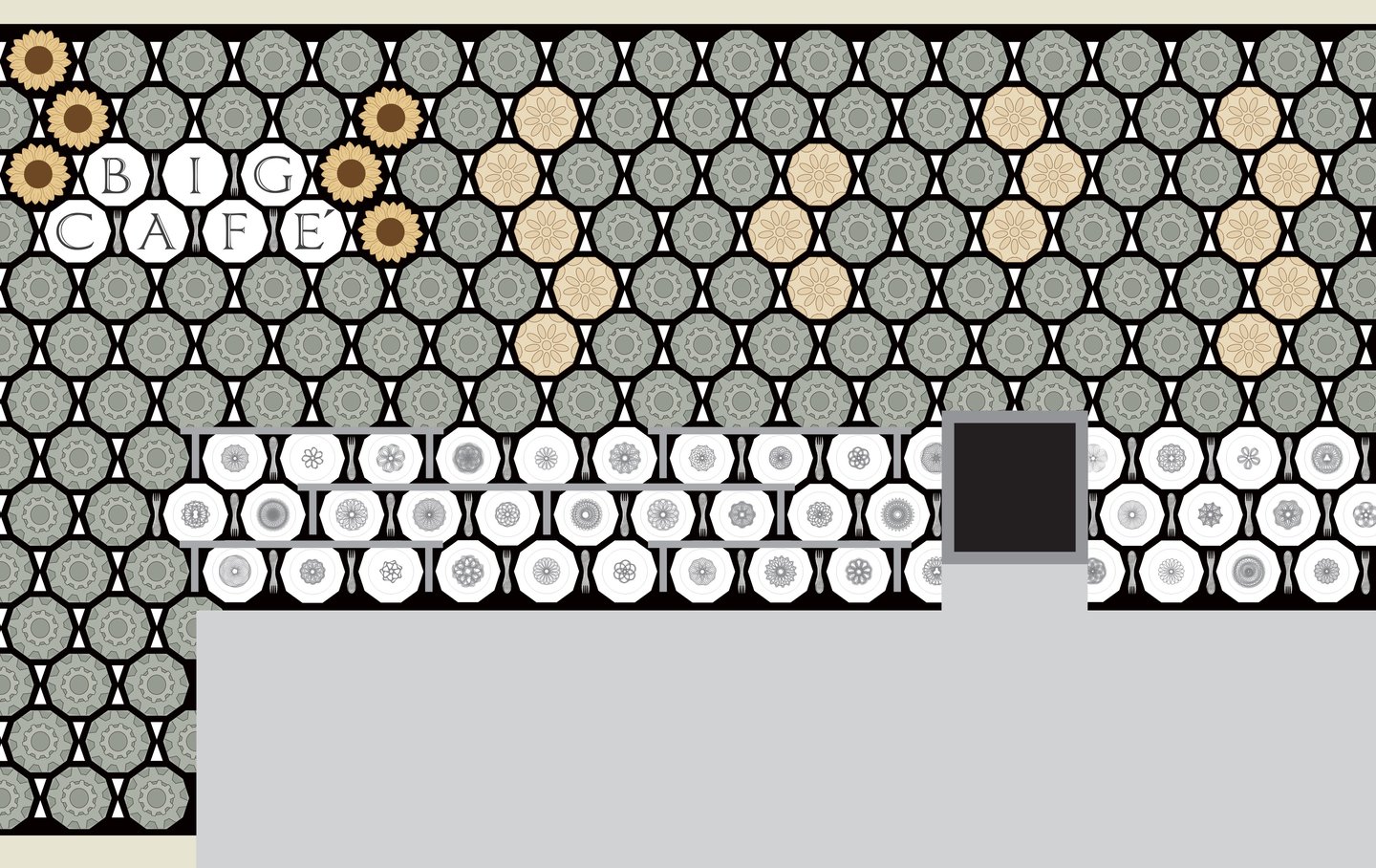 Handmade Art Tile Concept Rendering for Café Wall Installation