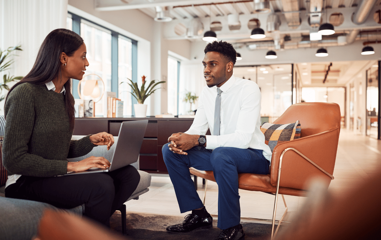 A man and a woman during a job interview
