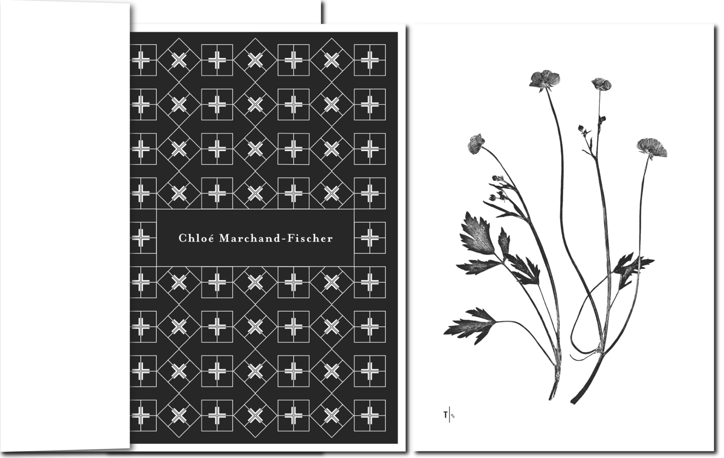 Letzter Gruß mit Ornament und minimalistischer Wiesenblume, zart.