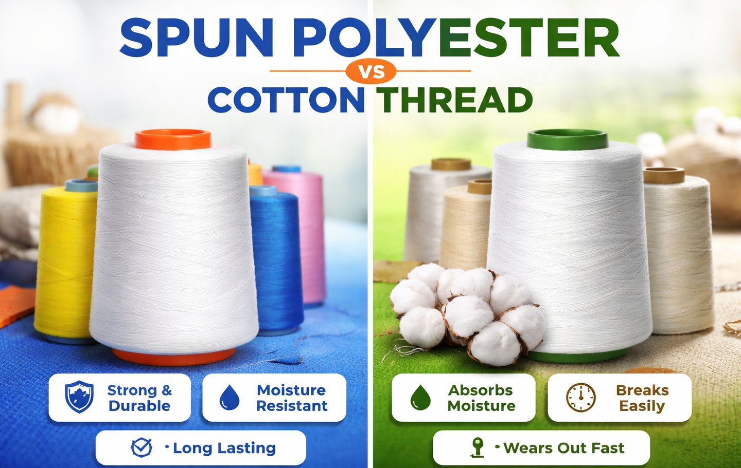 Spun Polyester vs Cotton Thread Comparison | Spunlex India
