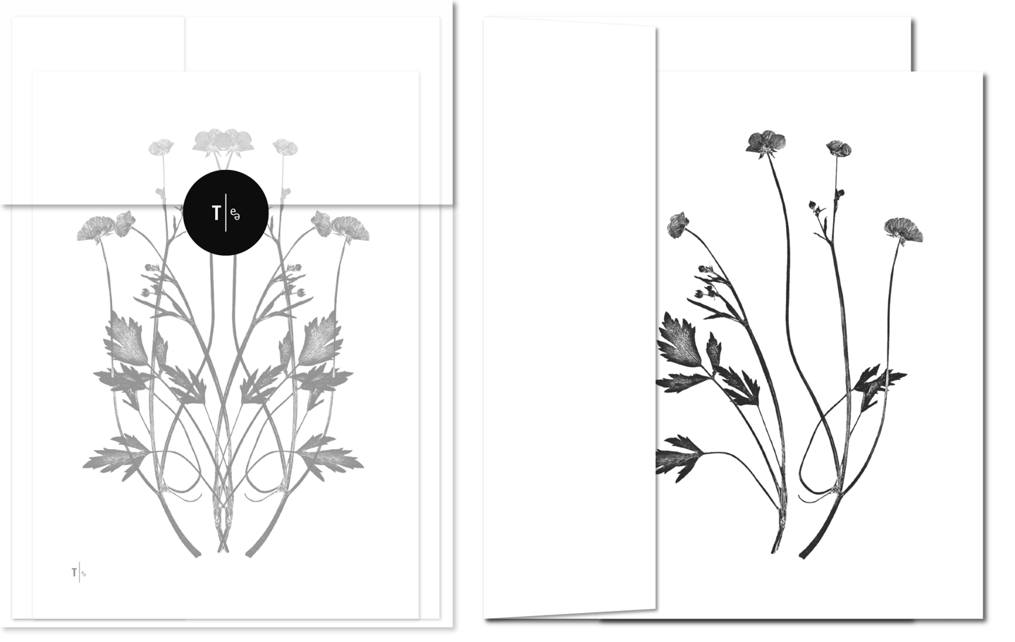 rauerkarte mit minimalistischem Blumenmotiv im Art Deco-Stil auf Naturpapier