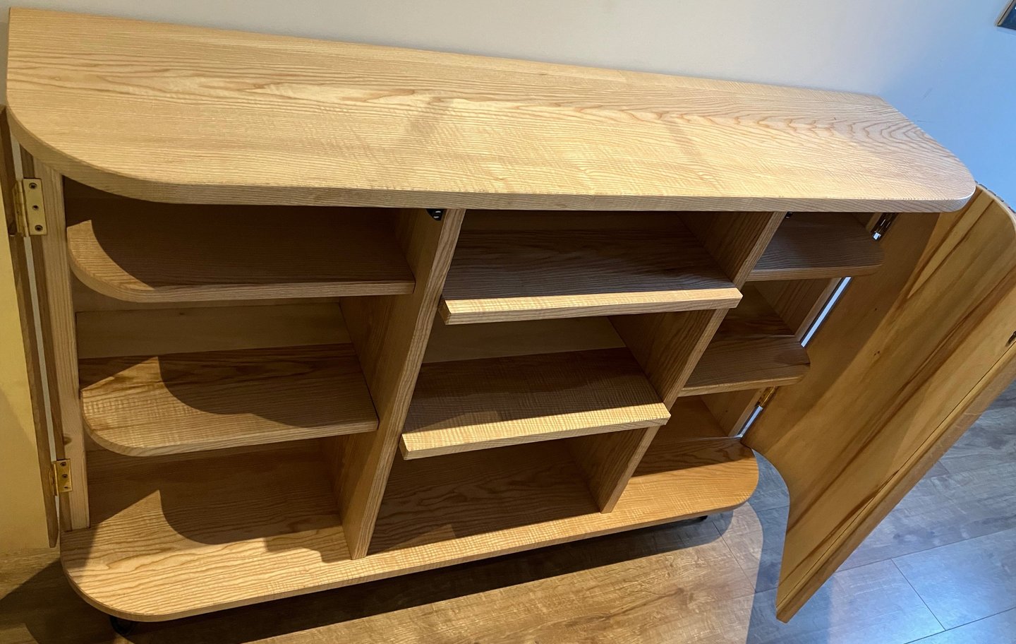Oak and ash sideboard bookcase curved doors oak strips furniture