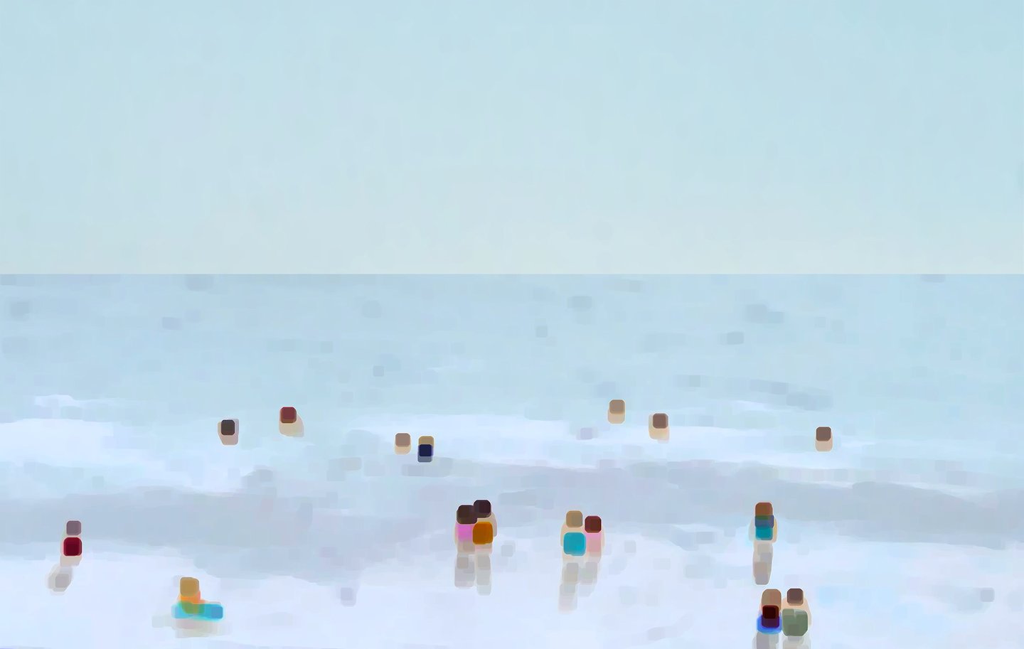 a group of people standing in the ocean