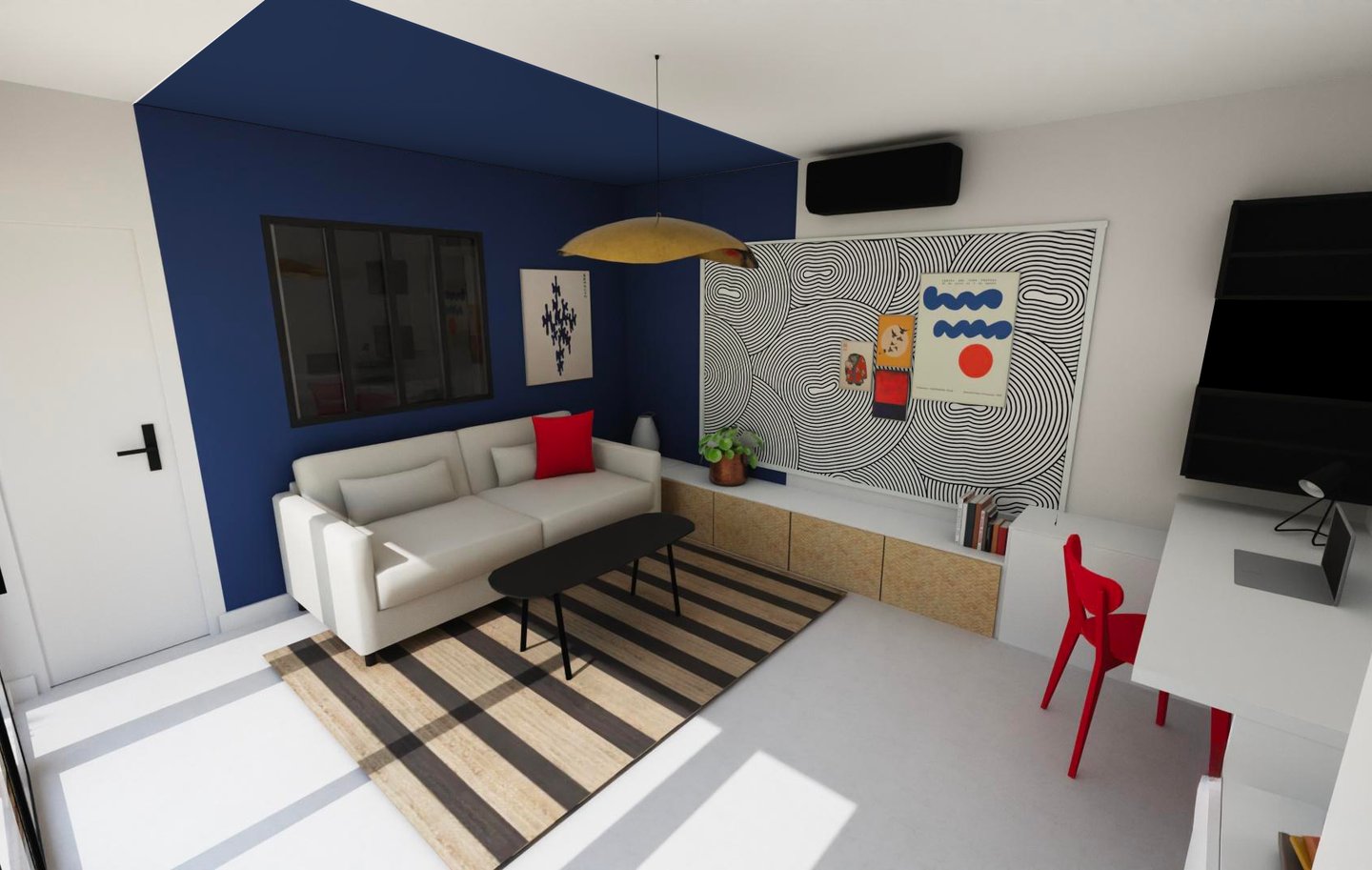 3D aménagement studio bleu