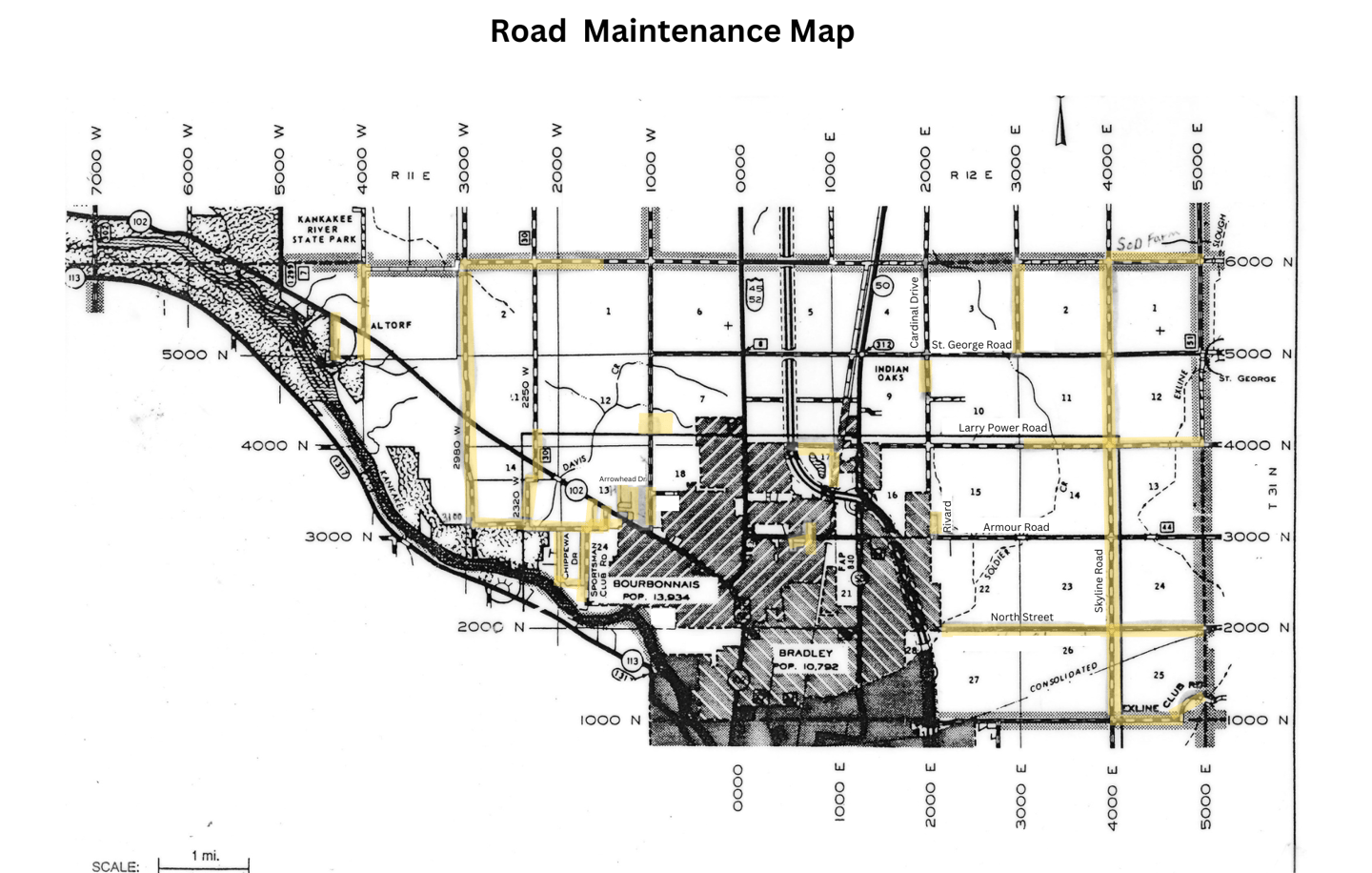 Road Maintenance Map of Bourbonnais Township Roads