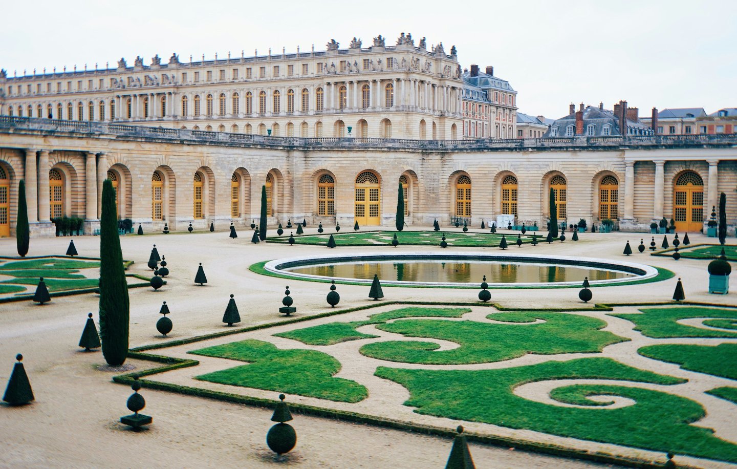 Palace of Versailles exterior facade and gardens in France