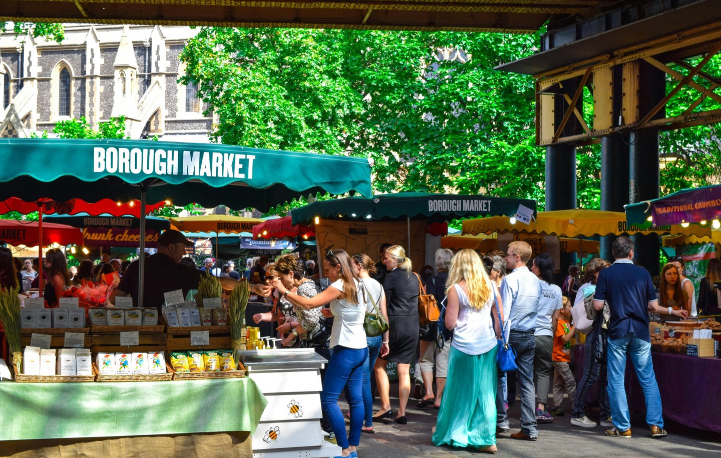 Borough Market food stalls with fresh produce and artisan vendors London