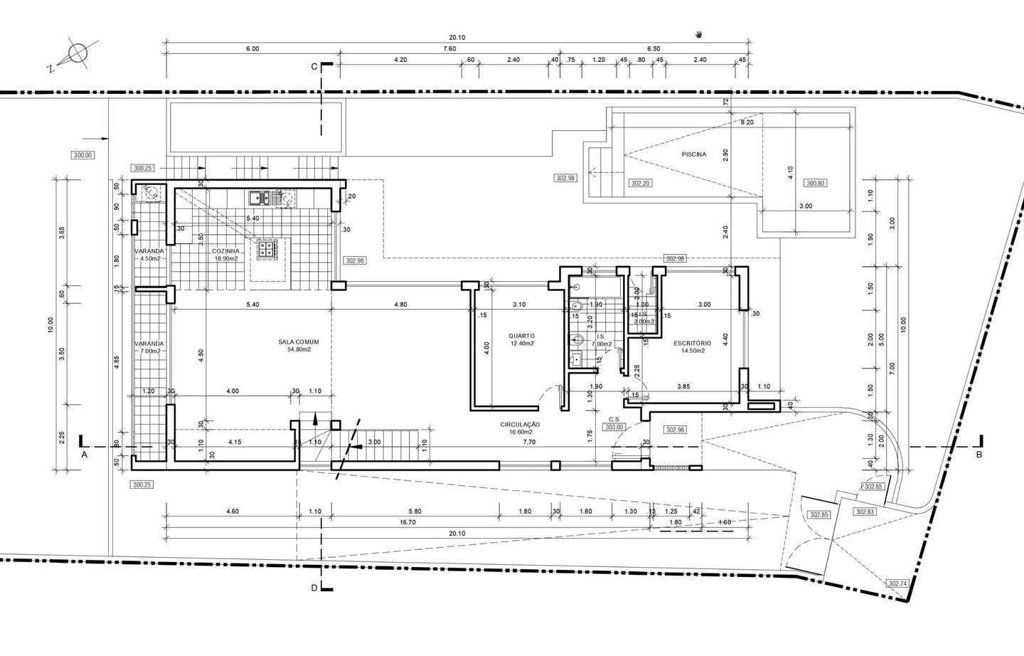 Moradia em Sintra. Projeto de Arquitetura. Planta do Rés do Chão.